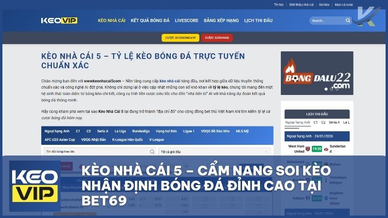 Kèo Nhà Cái 5 – Cẩm Nang Soi Kèo Nhận Định Bóng Đá Đỉnh Cao Tại BET69